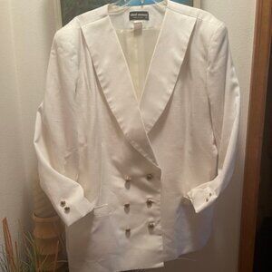Chad Stevens Women's 22W White Blazer Jacket Vintage 80s Lined with Gold Buttons